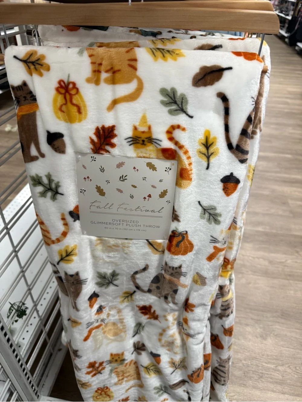 Plush Fall Cats Throw Blanket - White with Orange & Brown Accents